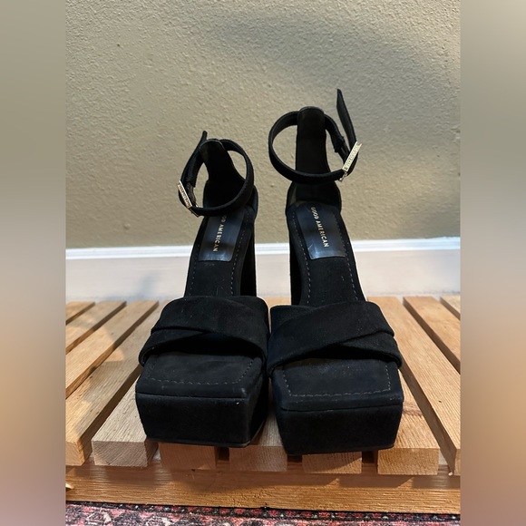GOOD AMERICAN BLACK SUEDE STRAPPY HEELED PLATFORM SANDAL SIZE 8 - Picture 3 of 6
